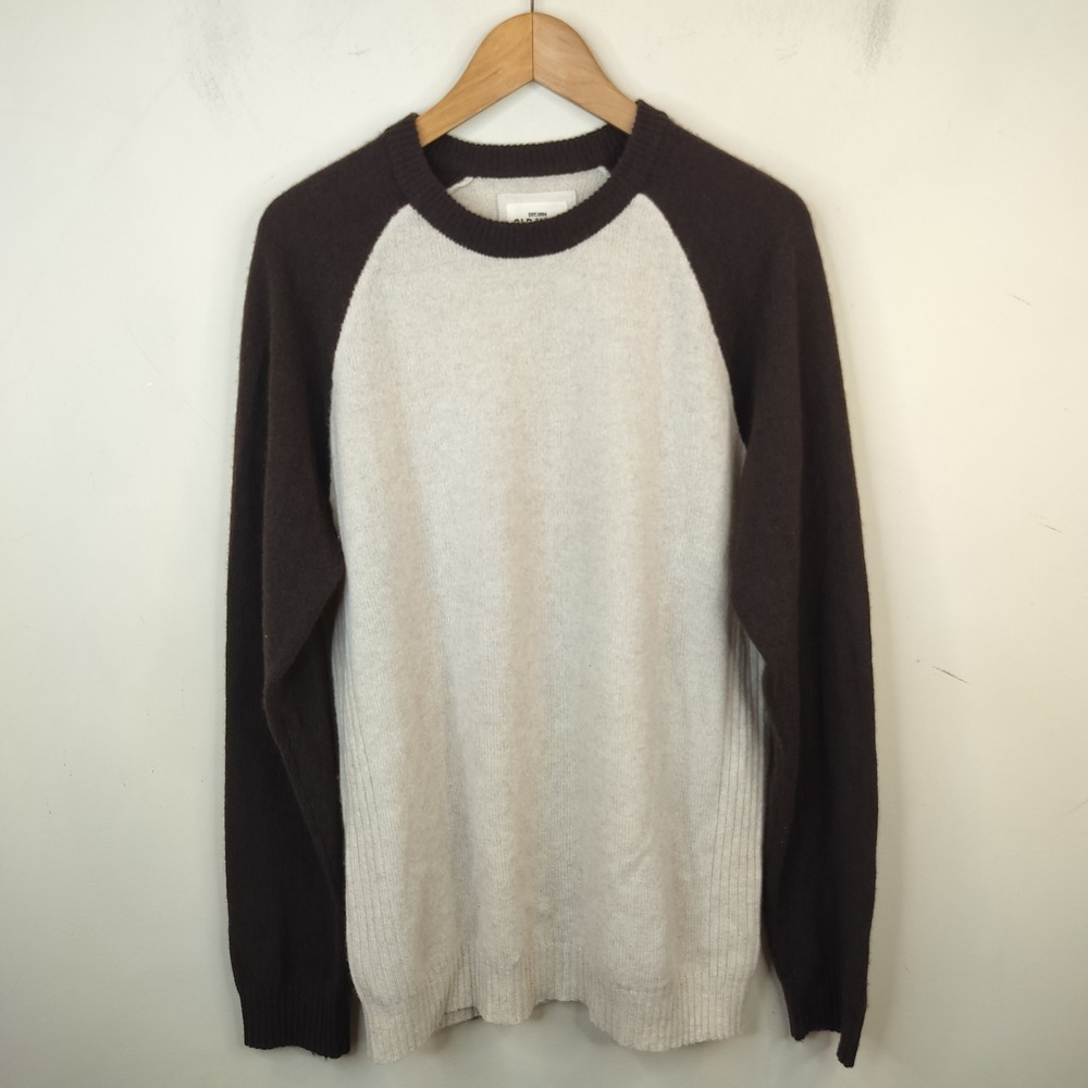Old Navy Cashmere Sweater Mens Large Raglan Sleeve Colorblock Brown Beige